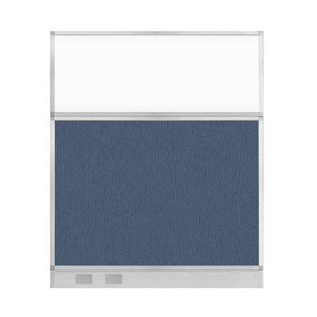 Versare Hush Panel Configurable Cubicle Partition 5' x 6' Ocean Fabric Clear Window w/ Cable Channel 1856514-2